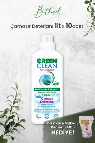 Green Clean Sensıtıve Kokusuz Çamaşır Deterjanı 1 L x 10 Adet ve Hediyeli