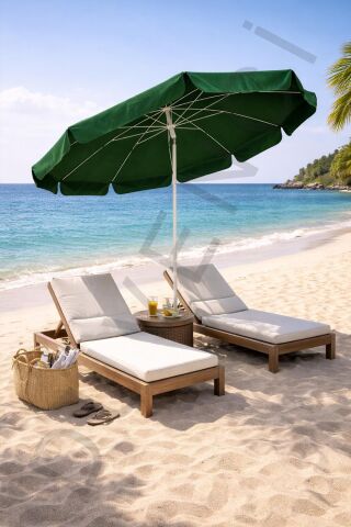 Yeşil Plaj Şemsiyesi 200 cm çap /10 telli, Polyester Kumaş