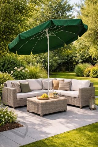 Yeşil Plaj Şemsiyesi 200 cm çap /10 telli, Polyester Kumaş