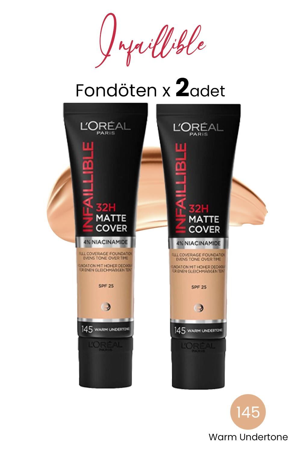 Loreal Paris Infaillible Matte Cover Fondöten SPF25 Warm Undertone 145 x 2 Adet