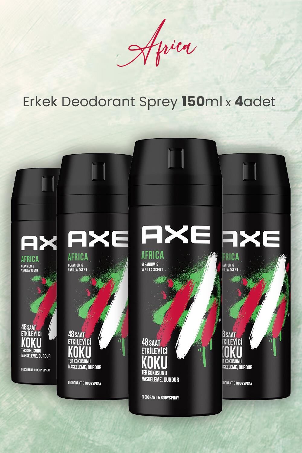 Axe Africa Erkek Deodorant Sprey 150 ml x 4 Adet