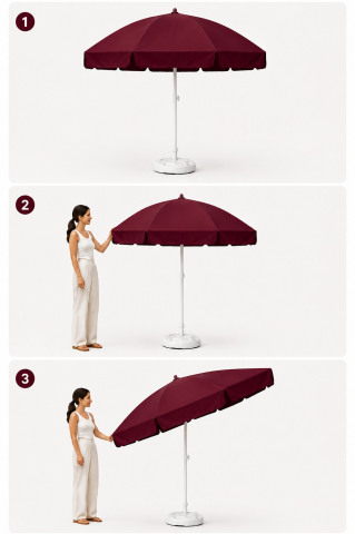 Bordo Plaj Şemsiyesi 200 cm çap /10 telli, Polyester Kumaş