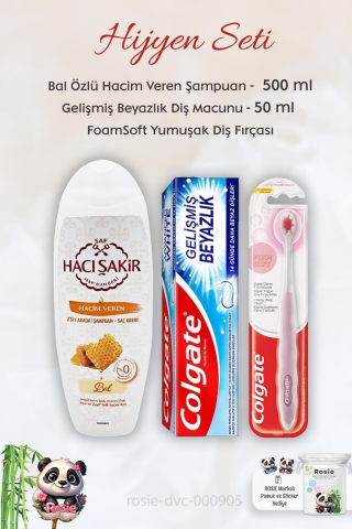 Colgate Diş Macunu Gelişmiş Beyazlık 50 ml,  FoamSoft Diş Fırçası, H.Şakir Ballı Şampuan 500 ml