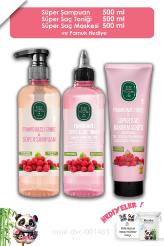 Eyüp Sabri Tuncer Frambuazlı Saç Maskesi 250 ml, Şampuan 500 ml, Saç Toniği 500 ml ve ROSIE