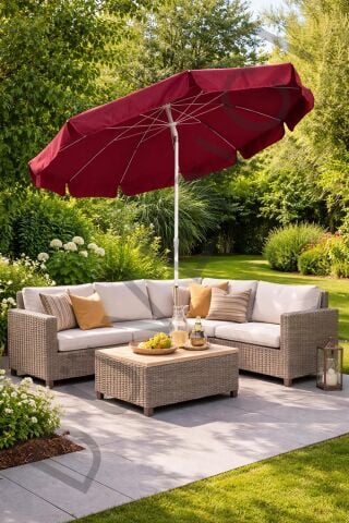 Bordo Plaj Şemsiyesi 200 cm çap /10 telli, Polyester Kumaş