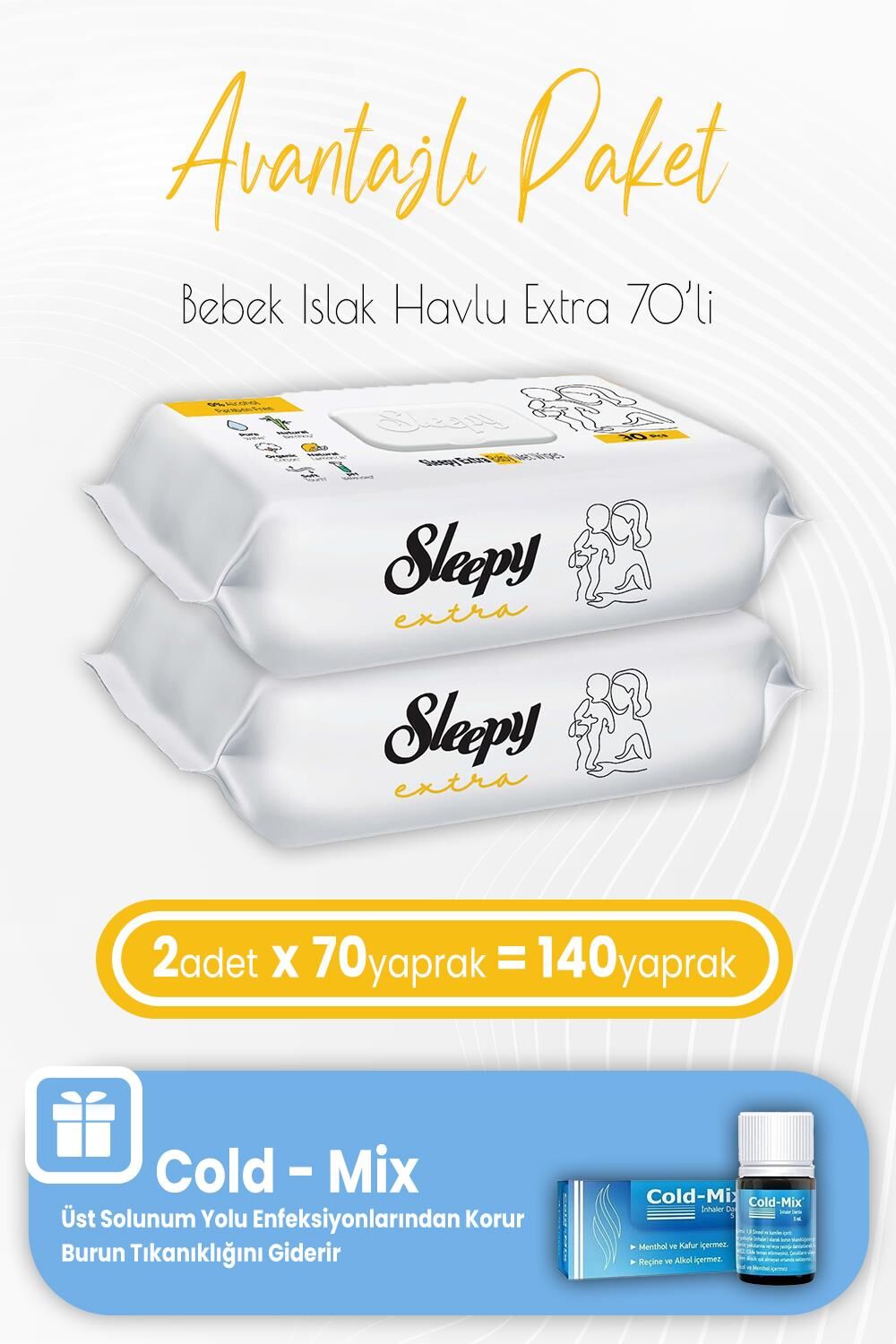 Sleepy Extra Islak Bebek Mendil 70 x 2 (140 Yaprak) ve İnhaler Damla
