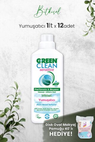 Green Clean Sensitive Kokusuz Yumuşatıcı 1 L x 12 Adet ve Hediyeli