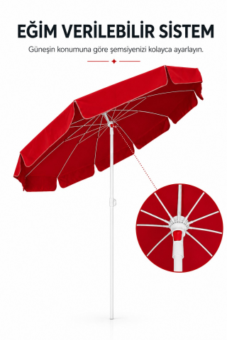 Kırmızı Plaj Şemsiyesi 200 cm çap /10 telli, Polyester Kumaş