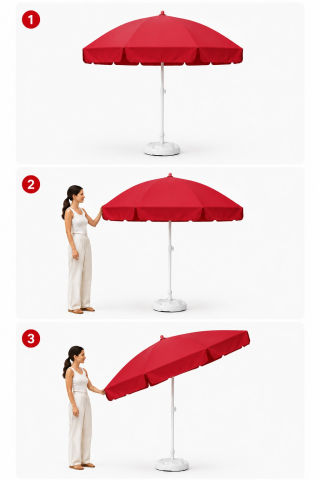 Kırmızı Plaj Şemsiyesi 200 cm çap /10 telli, Polyester Kumaş