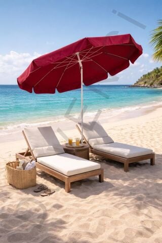 Kırmızı Plaj Şemsiyesi 200 cm çap /10 telli, Polyester Kumaş