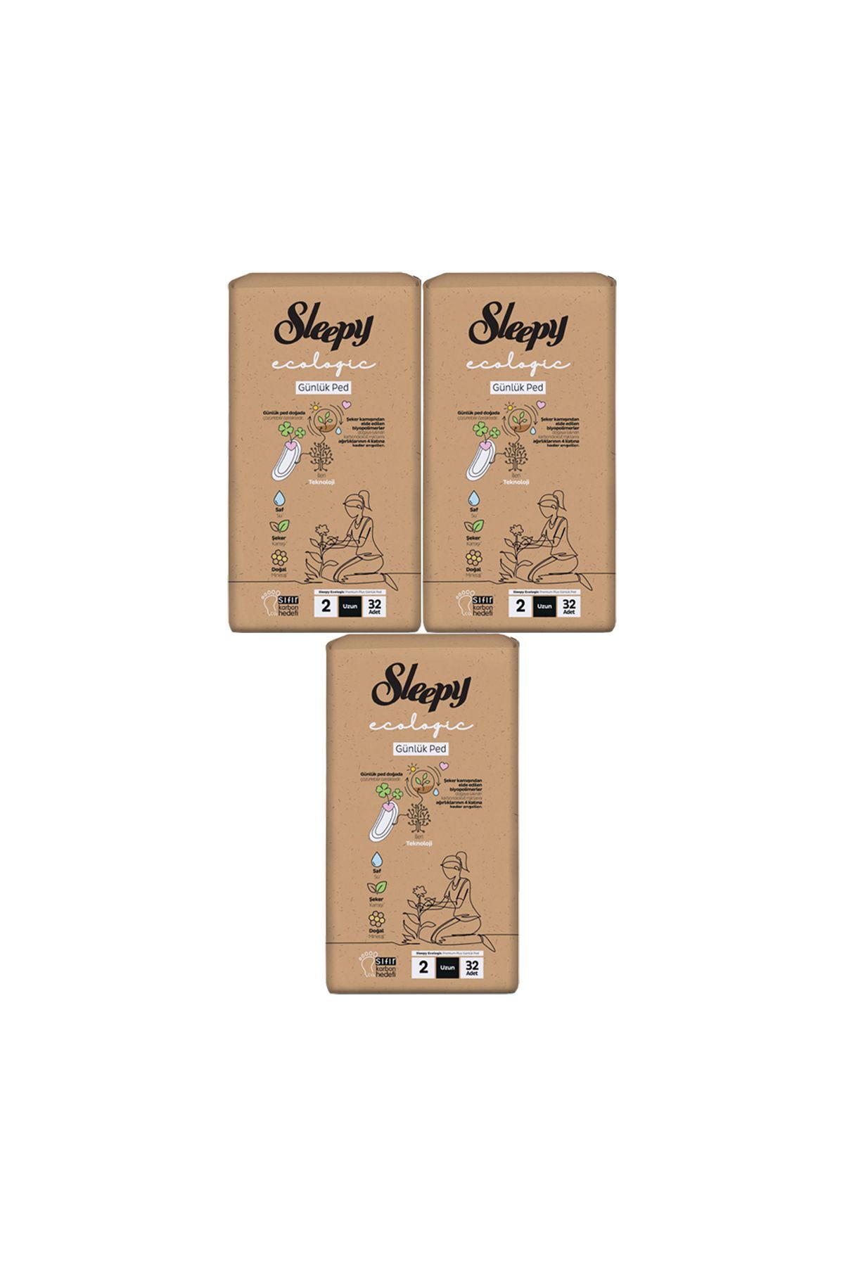 Sleepy Ecologic Premium Plus Günlük Ped Uzun 32'li (3 Paket) Ped