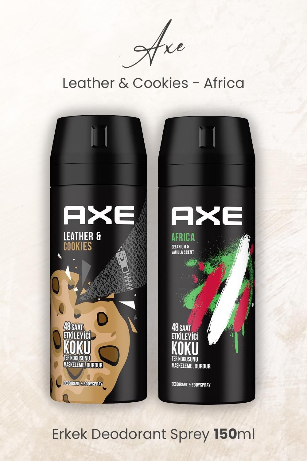 Axe Erkek Deodorant Sprey Leather & Cookies ve Africa 150 ml