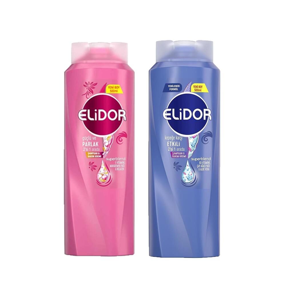 Elidor Superblend 2'si 1 Arada Şampuan ve Saç Bakım Kremi Güçlü Parlak Saçlar ve Kepeğe Karşı
