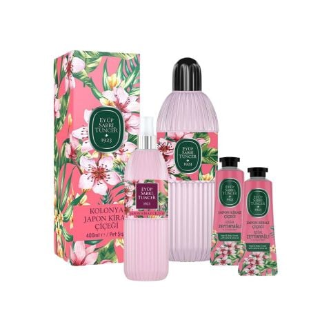 Eyüp Sabri Tuncer Japon Kiraz Çiçeği Kolonyası 400 ml, 150 ml ve 2 Adet El ve Vücut Kremi 50 ml