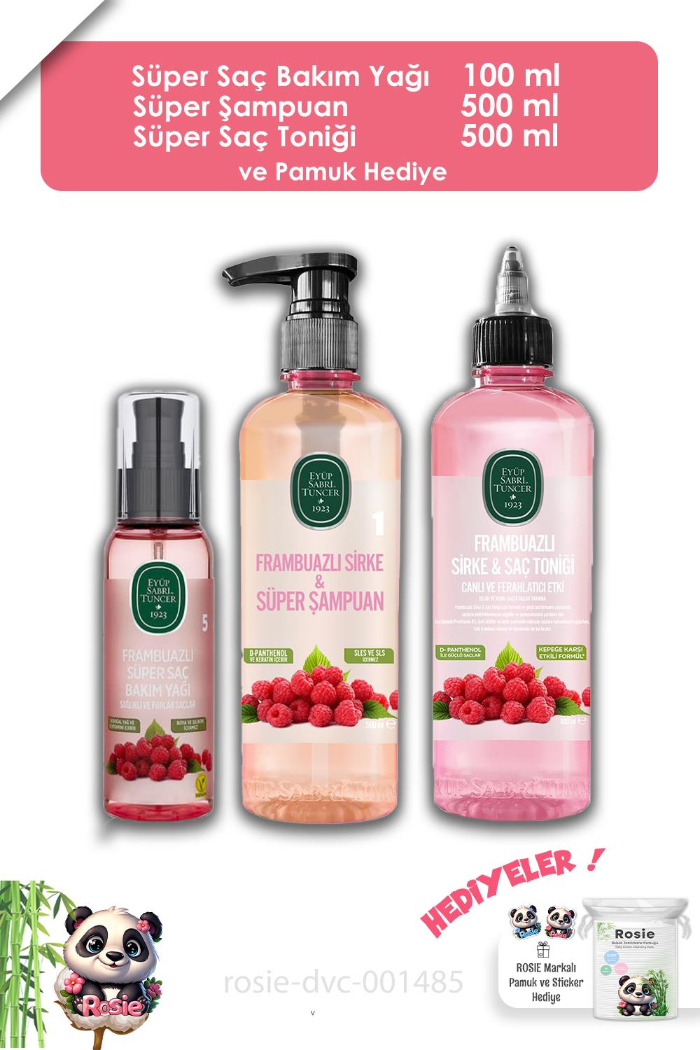 Eyüp Sabri Tuncer Frambuazlı Saç Yağı 100ml, Şampuan 500 ml, Tonik 500 ml ve ROSIE