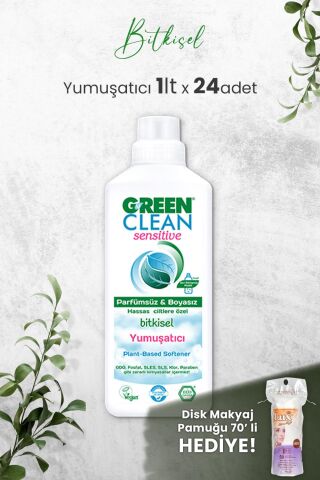 Green Clean Sensitive Kokusuz Yumuşatıcı 1 L x 24 Adet ve Hediyeli