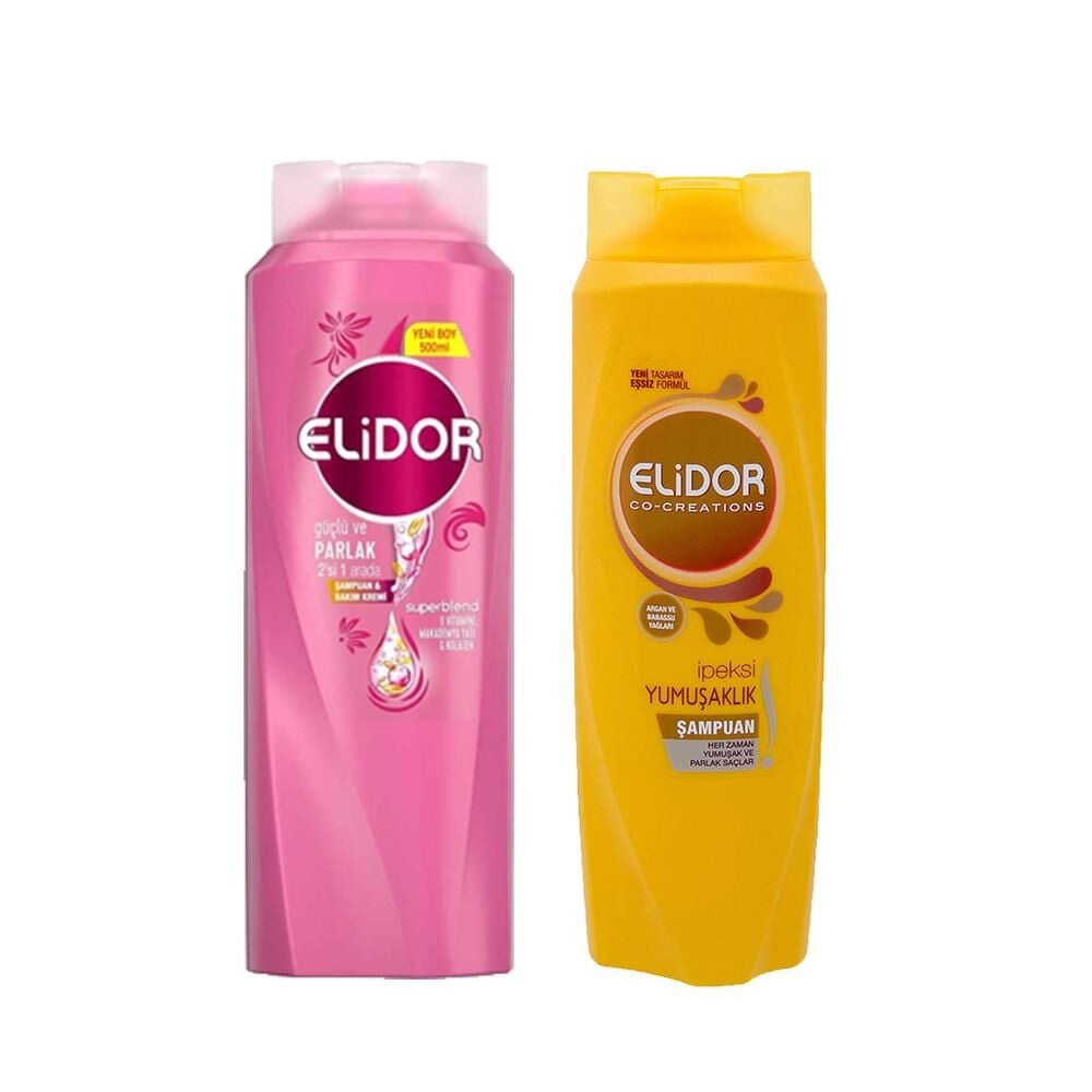 Elidor Superblend 2'si 1 Arada Şampuan ve Saç Bakım Kremi Güçlü ve Şampuan Parlak İpeksi Yumuşaklık