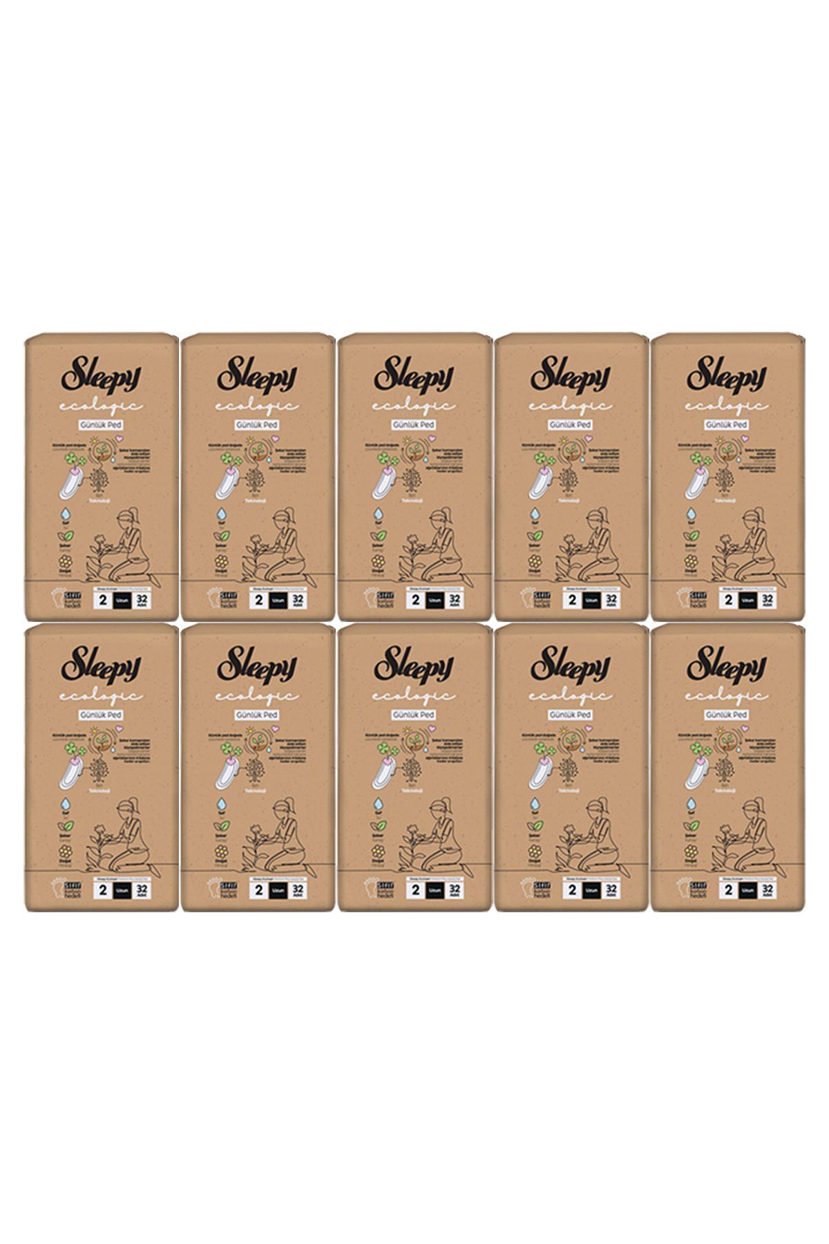 Sleepy 32'li Ecologic Premium Plus Günlük Ped Uzun 10 Paket Ped