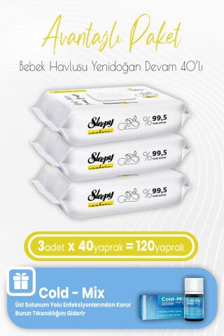 Sleepy Yenidoğan Devam Islak Bebek Havlusu 40 x 3 (120 Yaprak) ve İnhaler Damla