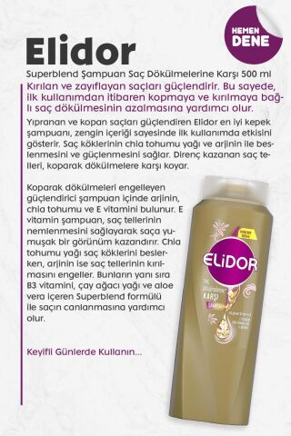 Elidor Superblend Saç Bakım Şampuanı Saç Dökülmelerine Karşı E Vitamini 500 ML