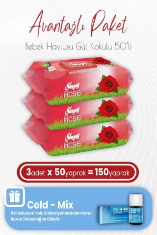 Sleepy Gül Kokulu Islak Bebek Havlusu 50 x 3 (150 Yaprak) ve İnhaler Damla