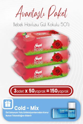 Sleepy Gül Kokulu Islak Bebek Havlusu 50 x 3 (150 Yaprak) ve İnhaler Damla