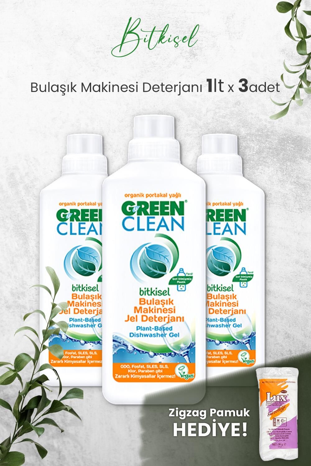 U Green Clean Bulaşık Makinesi Jel Deterjan 1 L x 3 Adet ve Hediyeli