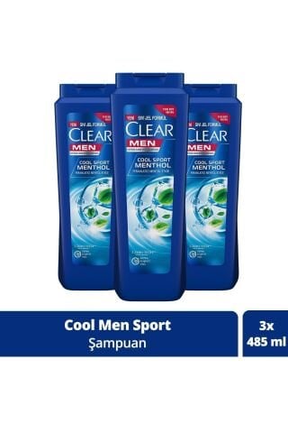 Clear Men Kepeğe Karşı Etkili Şampuan Ferahlatıcı Mentol Etkisi 485 ML x 3