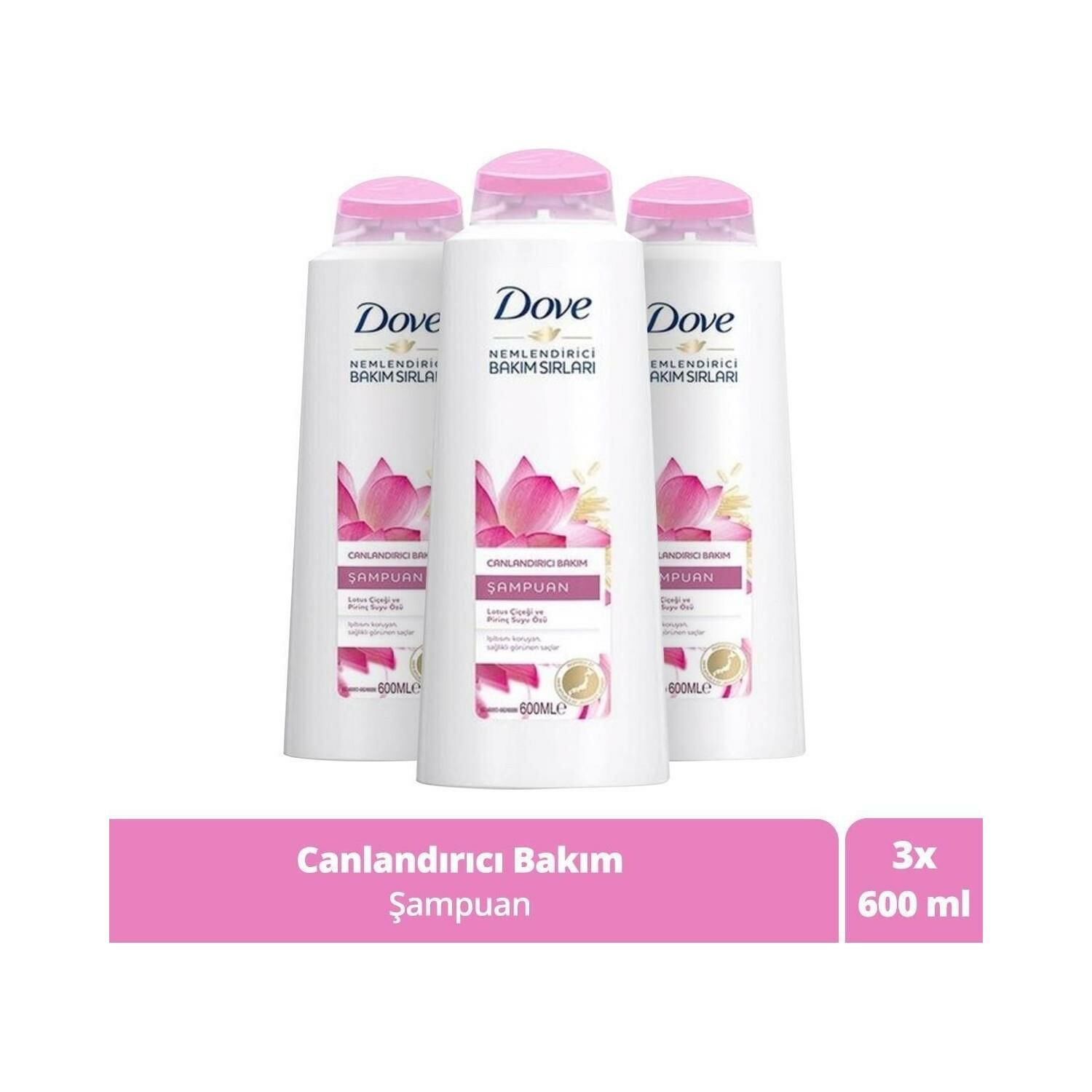 Dove Lotus Çiçeği ve Pirinç Suyu Özlü Canlandırıcı Bakım Şampuan 600 ml x 3