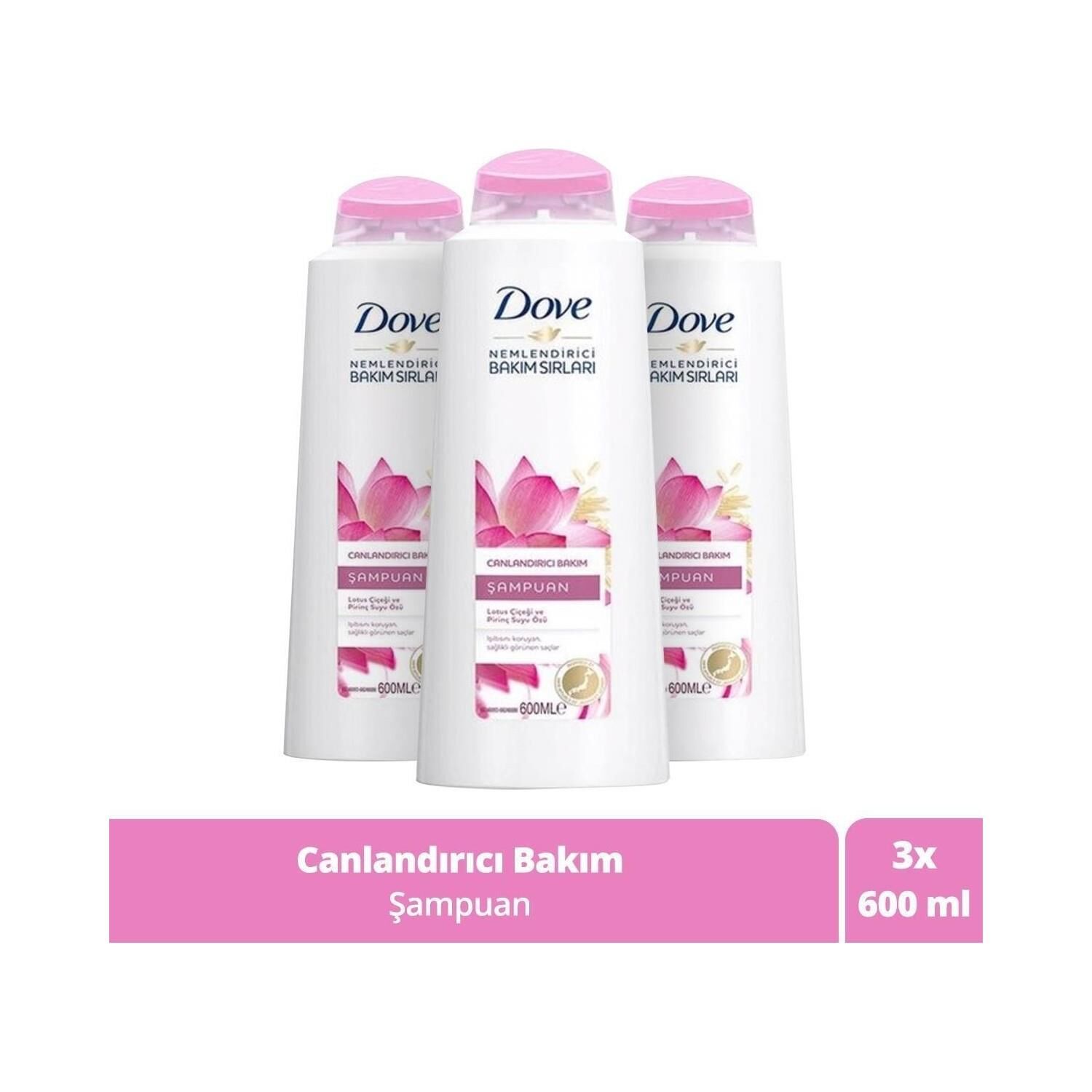 Dove Lotus Çiçeği ve Pirinç Suyu Özlü Canlandırıcı Bakım Şampuan 600 ml x 3