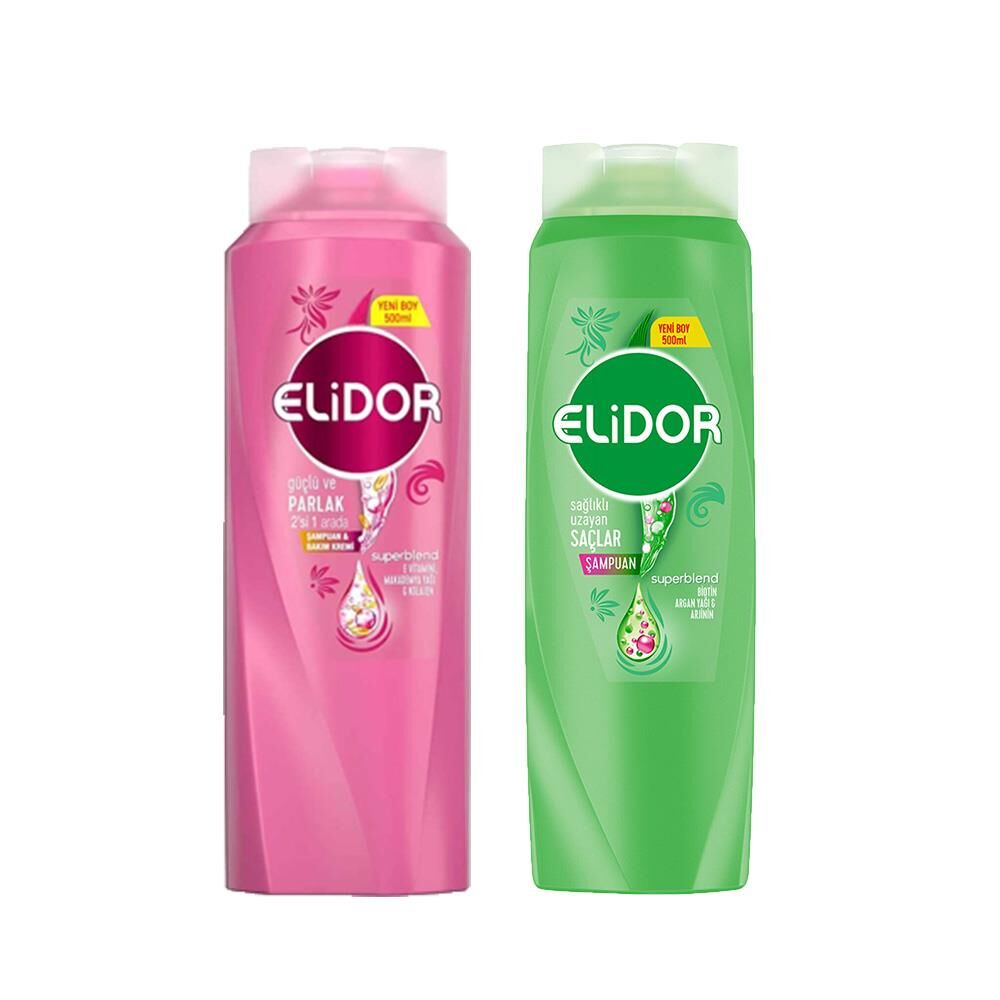 Elidor Superblend 2'si 1 Arada Şampuan ve Saç Bakım Kremi Güçlü Parlak ve Şampuan Sağlıklı Uzayan Saçlar