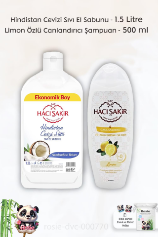 Hacı Şakir Hindistan Cevizi Sıvı El Sabunu 1500 ml, Limon 2si 1 Arada Şampuan 500 ml ve ROSIE