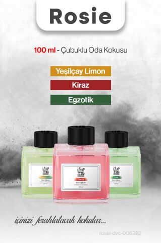 Yeşilçay Limon, Egzotik ve Kiraz 3'lü 100 ml Çubuklu Oda Kokusu