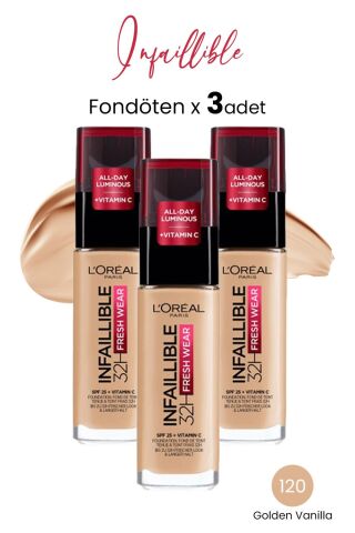 Loreal Paris Infaillible Fresh Wear 32H Fondöten SPF25 Golden Vanilla 120 x 3 Adet