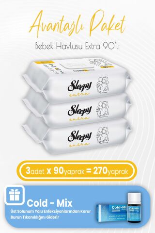Sleepy Extra Islak Bebek Havlusu 90 x 3 (210 Yaprak) ve İnhaler Damla