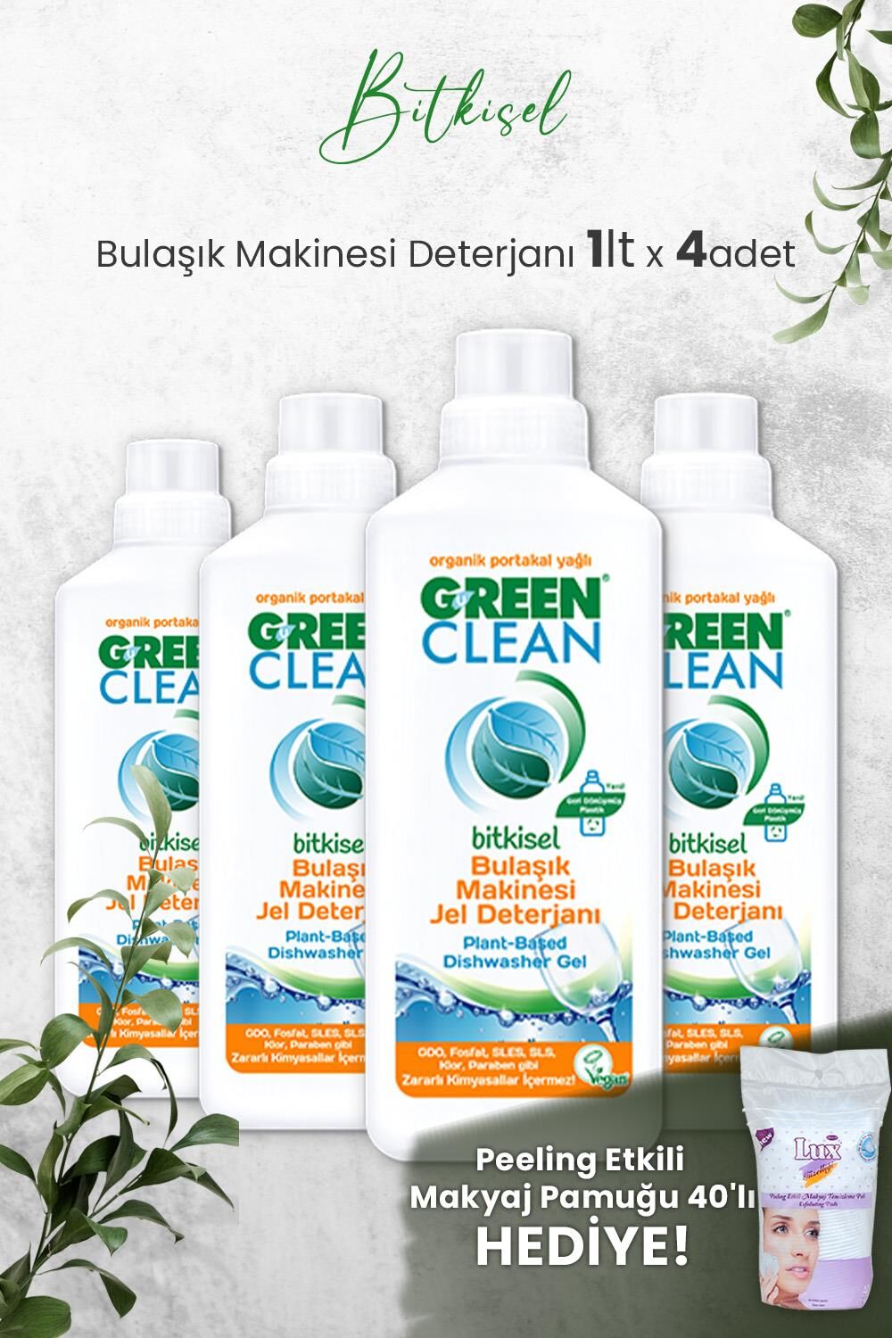 U Green Clean Bulaşık Makinesi Jel Deterjan 1 L x 4 Adet ve Hediyeli