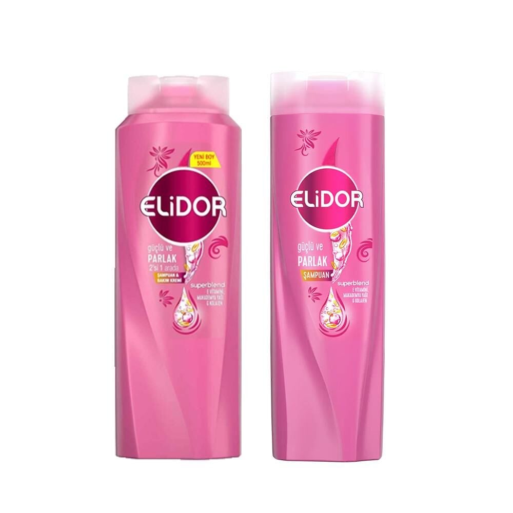 Elidor Superblend 2'si 1 Arada Şampuan ve Saç Bakım Kremi Güçlü Parlak ve Şampuan Güçlü Parlak E Vitamini