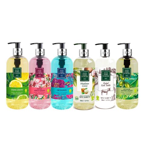 Eyüp Sabri Tuncer Sıvı Sabun Seti Eşek sütlü, Ayvalık Zeytin Çiçeği, Çeşme Limonu, Japon Kiraz Çiçeği, Okyanus, Hindistan Cevizi 500 ml