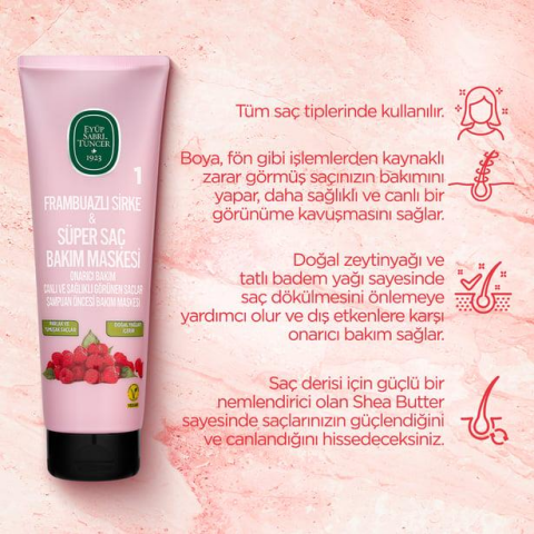 Saç Bakım Maskesi 250 ml, Tonik 500 ml, Sprey 210 ml Frambuazlı ve Rosie Hediye