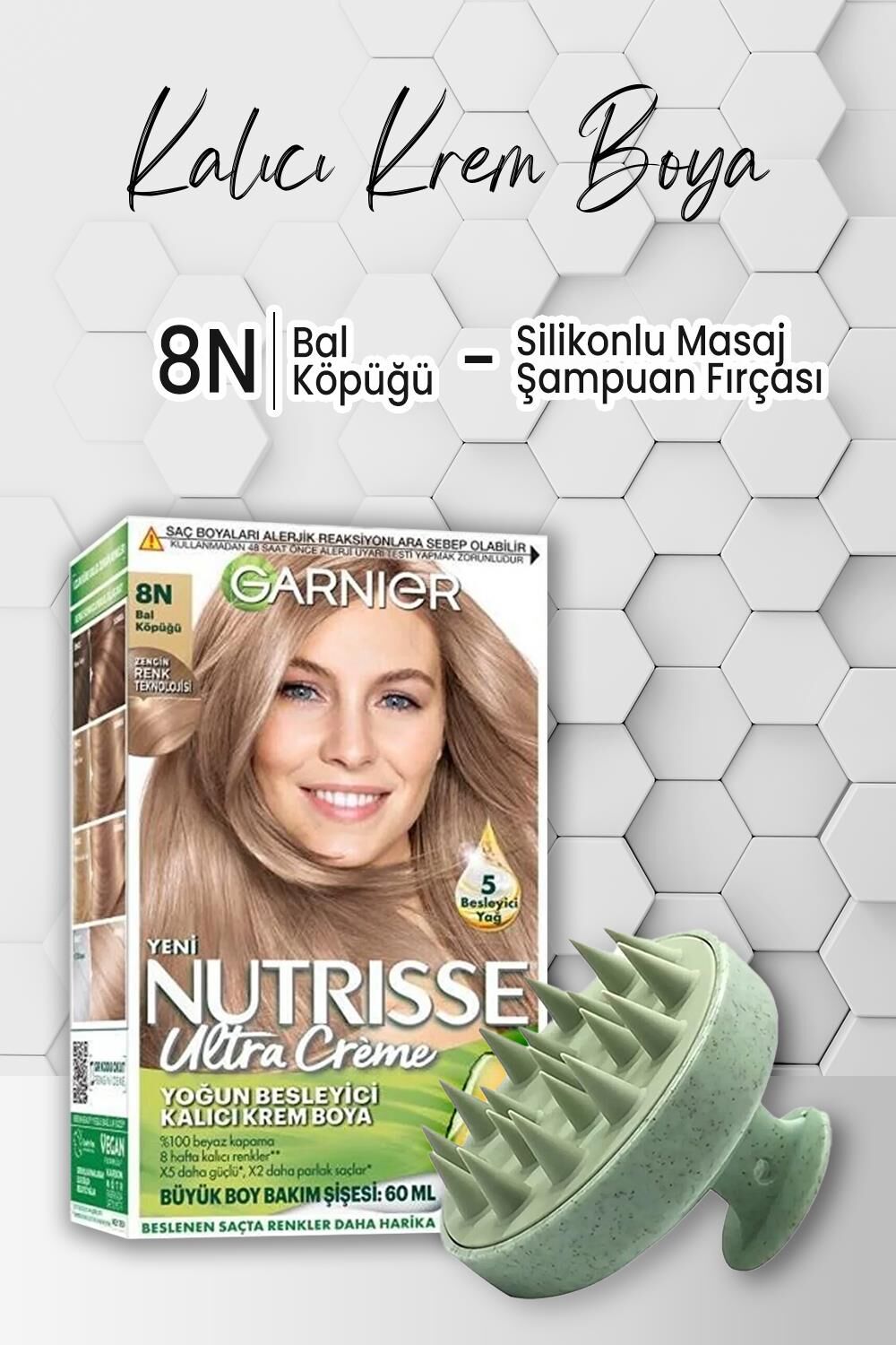 Garnier Nutrisse Kalıcı Krem Saç Boyası 8N Bal Köpüğü ve Şampuan Fırçası Yeşil