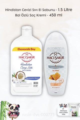 Hacı Şakir Hindistan Cevizi Sıvı El Sabunu 1500 ml, Bal Saç Kremi  450 ml ve ROSIE