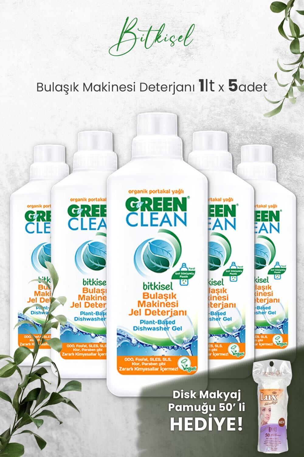 U Green Clean Bulaşık Makinesi Jel Deterjan 1 L x 5 Adet ve Hediyeli