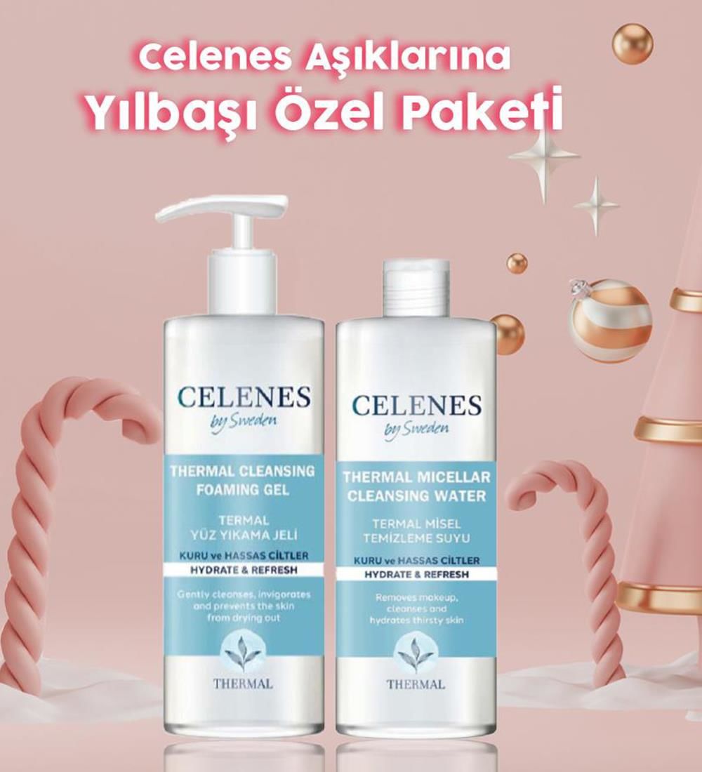 Celenes By Sweden Yılbaşı Paketi Thermal Temizleme Jeli ve Temizleme Suyu Kuru ve Hassas