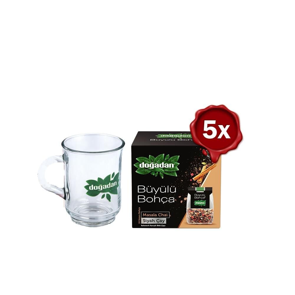 Doğadan Büyülü Bohça Masala Chai 10'lu 22 G x 5 ve Doğadan Cam Bardak Hediyeli