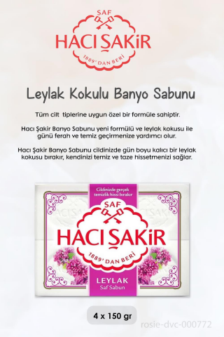 Hacı Şakir Hindistan Cevizi Sıvı El Sabunu 1500 ml, Leylak Kokulu Banyo Sabunu 4 x 150 gr ve ROSIE