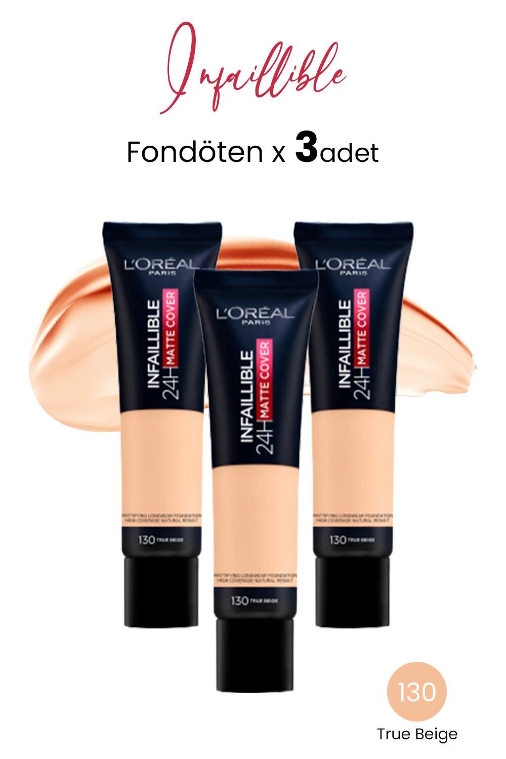 Loreal Paris Infaillible 24H Matte Cover Fondöten True Beige 130  x 3 Adet
