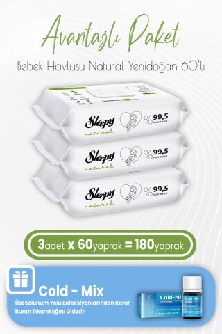 Sleepy Natural Yenidoğan Bebek Havlusu 60 x 3 (180 Yaprak) ve İnhaler Damla