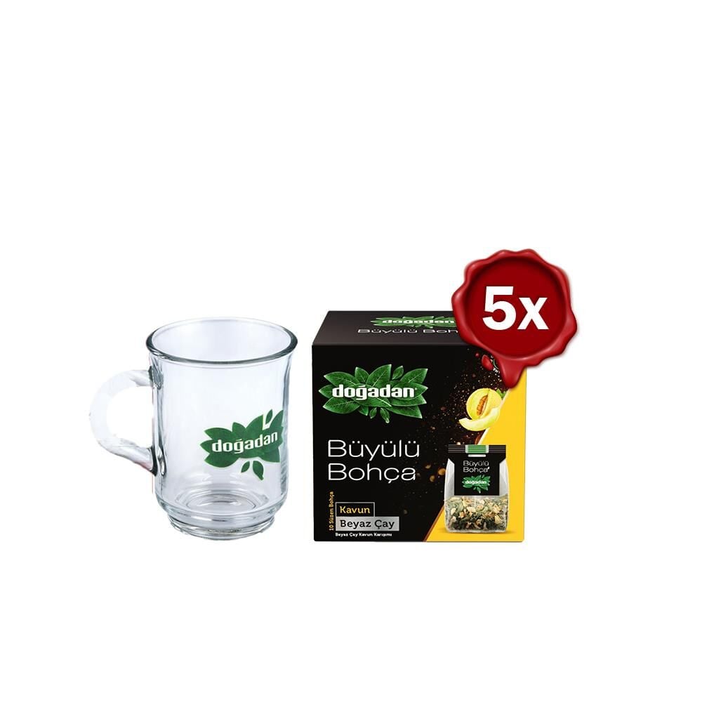 Doğadan Büyülü Bohça Beyaz Çay Kavun 10'lu 12 G x 5 ve Doğadan Cam Bardak Hediyeli