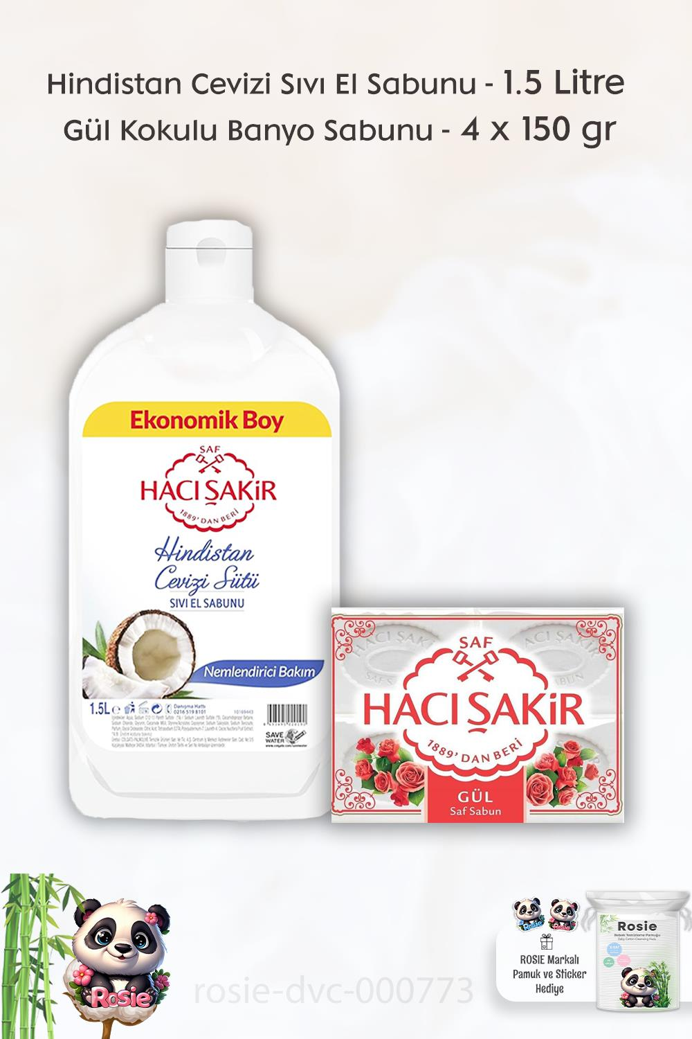 Hacı Şakir Hindistan Cevizi Sıvı El Sabunu 1500 ml,  Gül Kokulu Banyo Sabunu 4 x 150 gr