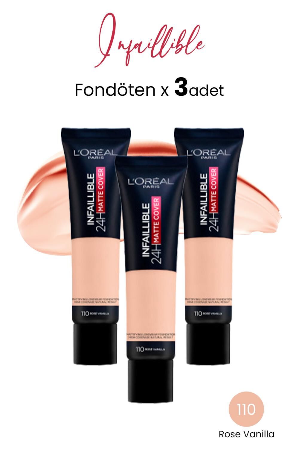 Loreal Paris Infaillible 24H Matte Cover Fondöten Rose Vanilla 110 x 3 Adet